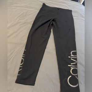 Calvin Klein Black Performance Stretch Leggings with Gold Lettering, Large